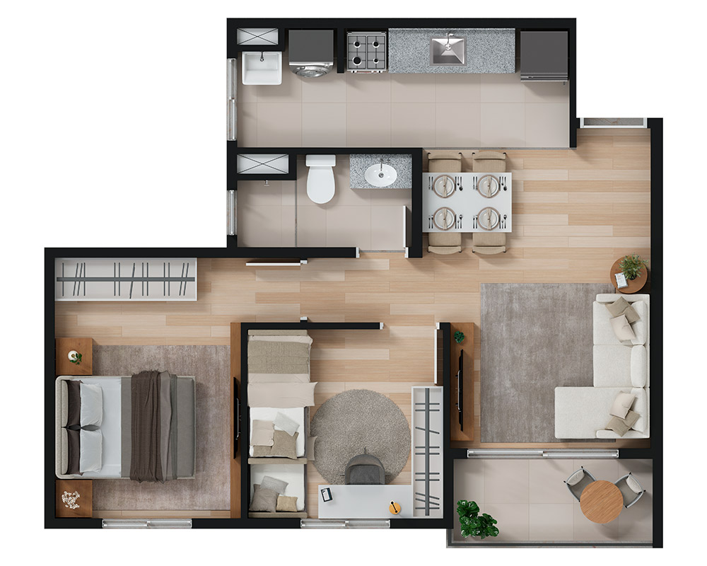 Planta 48m² - 2 dorms.