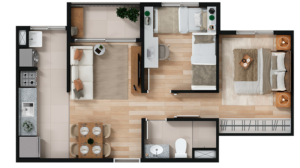 Planta 43m² - 2 dorms.